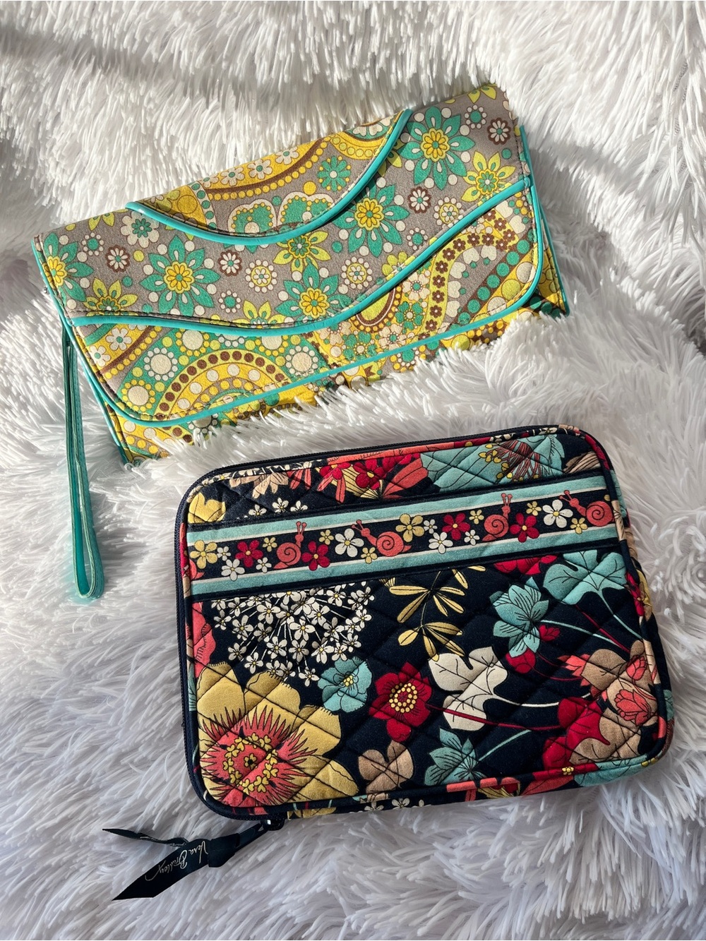 Two (2) - 1 Happy Snails Tablet Sleeve & 1 Trifold Wristlet lemon Parfait